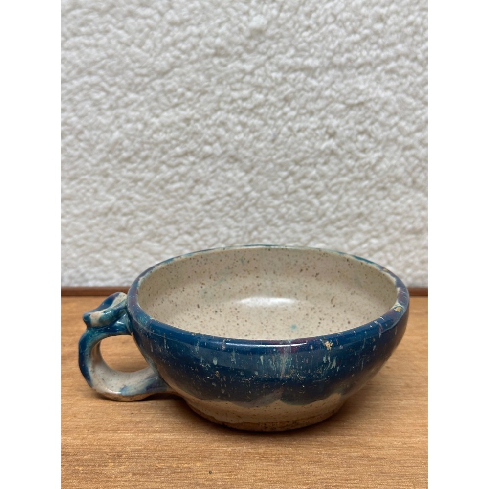 Vintage Studio Pottery Cup Blue Speckled Stoneware Thumb Rest Bowl Mug 96 - Picture 3 of 9